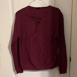 Women's Burgundy Top with Crisscross Detail